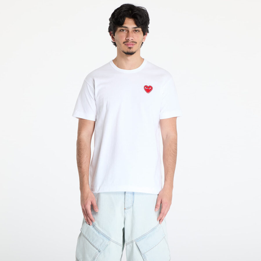 Póló Comme des Garçons PLAY Emblem x Rhinestone T-Shirt UNISEX White/ Red XXS-alacsony-ár