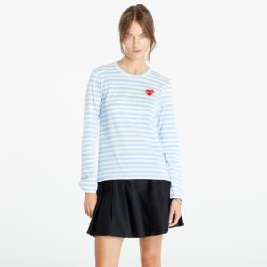 Póló Comme des Garçons PLAY Heart Logo Long Sleeve Tee Clear Sky/ White M-alacsony-ár
