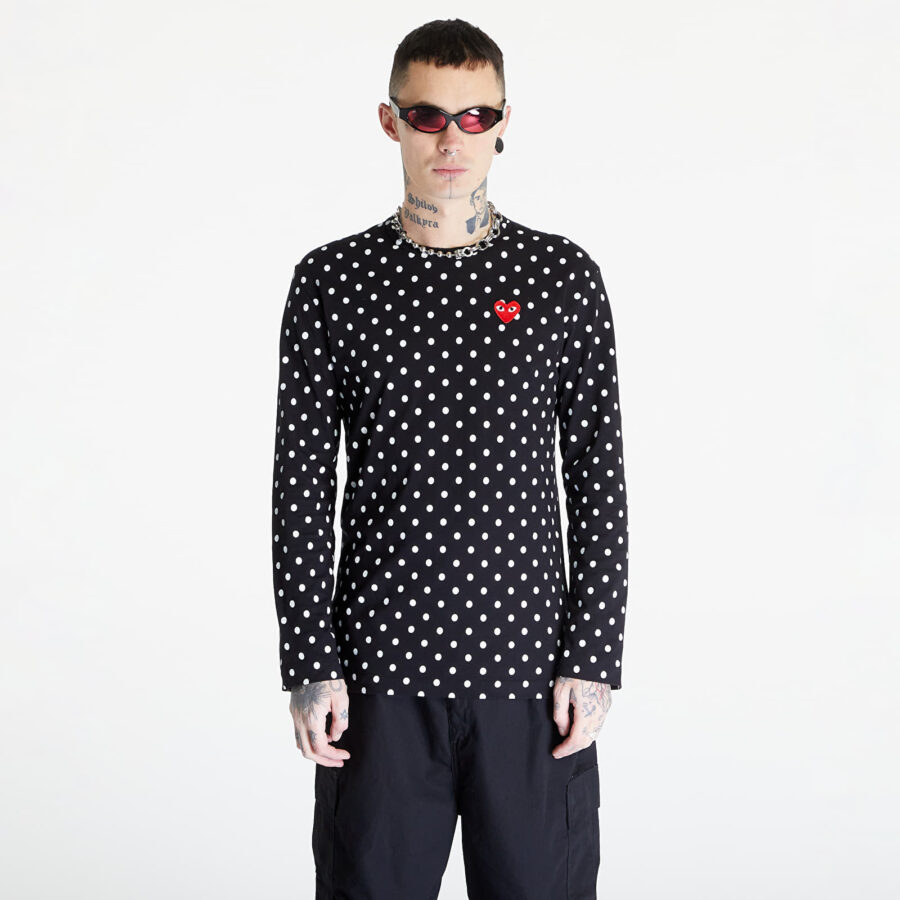 Póló Comme des Garçons PLAY Heart Logo Long Sleeve Tee UNISEX Black XXS-alacsony-ár