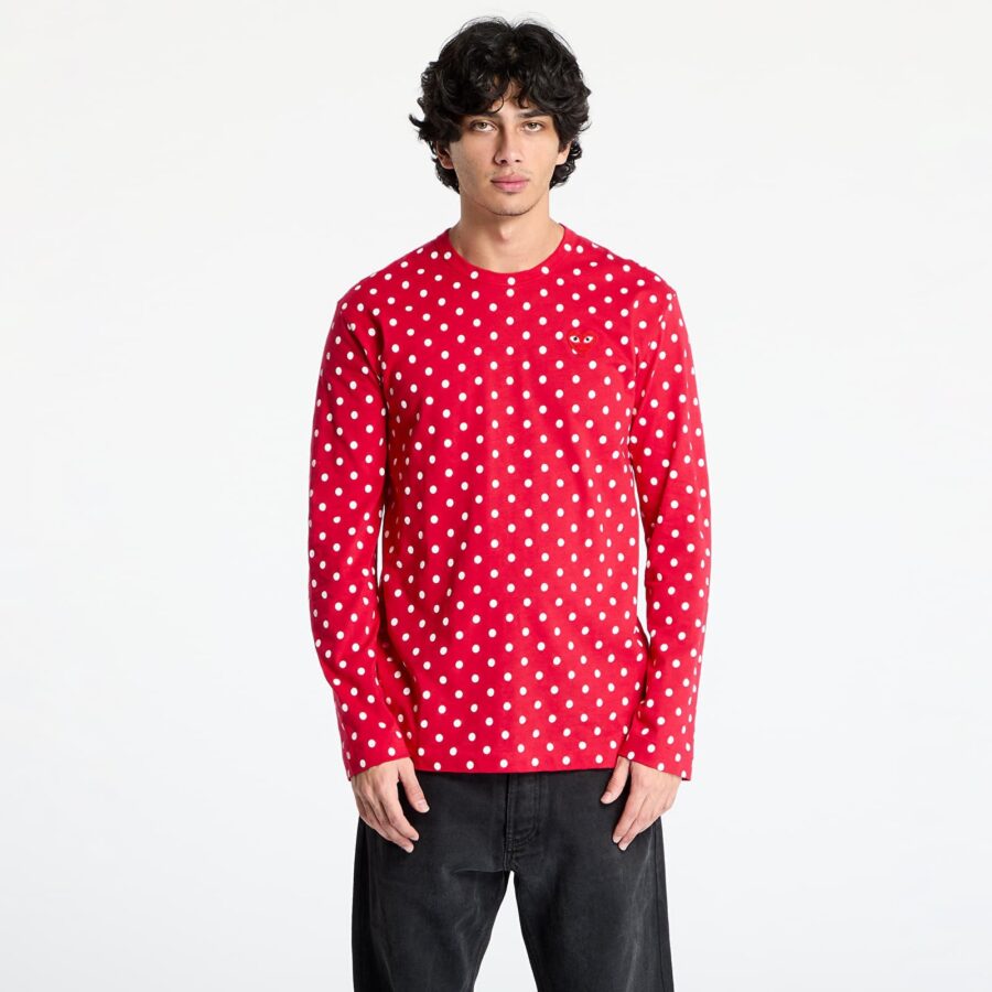 Póló Comme des Garçons PLAY Heart Logo Long Sleeve Tee UNISEX Red XXS-alacsony-ár
