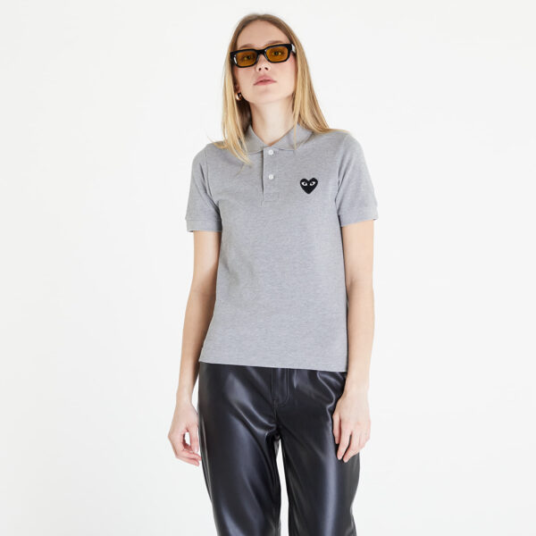 Póló Comme des Garçons PLAY Heart Logo Polo Short Sleeve Tee Grey S-alacsony-ár