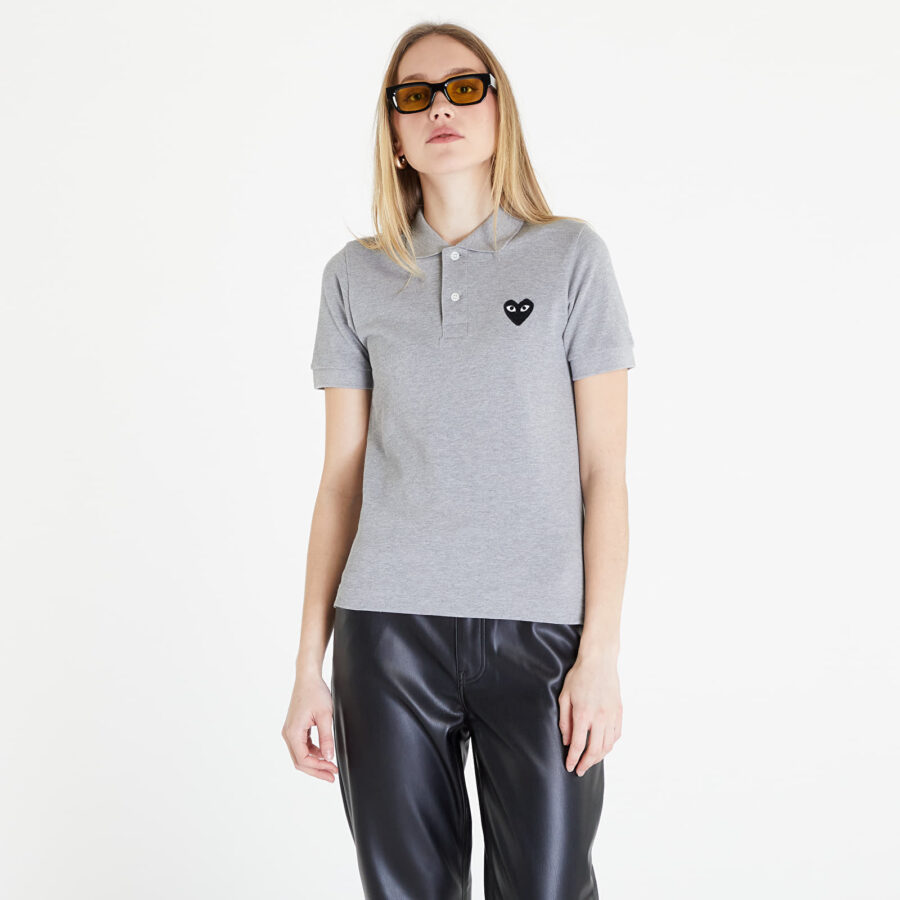 Póló Comme des Garçons PLAY Heart Logo Polo Short Sleeve Tee Grey S-alacsony-ár