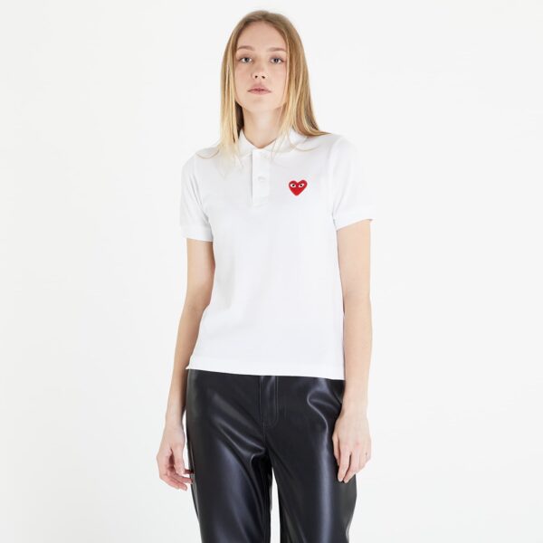 Póló Comme des Garçons PLAY Heart Logo Polo Short Sleeve Tee White S-alacsony-ár