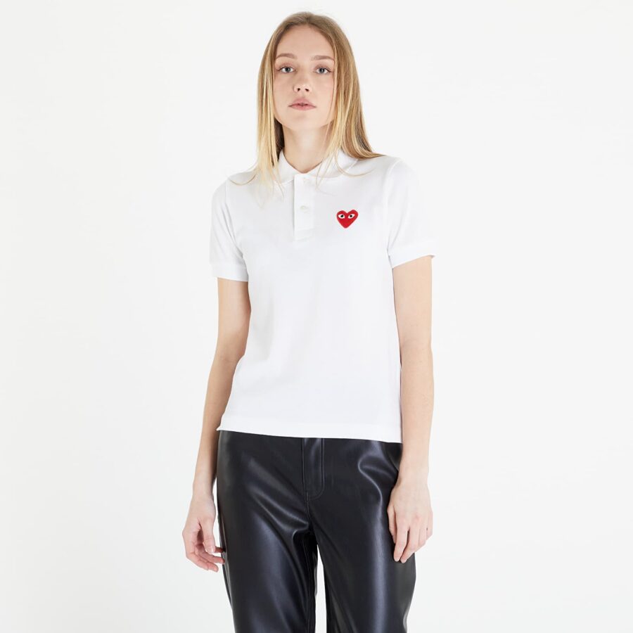 Póló Comme des Garçons PLAY Heart Logo Polo Short Sleeve Tee White S-alacsony-ár
