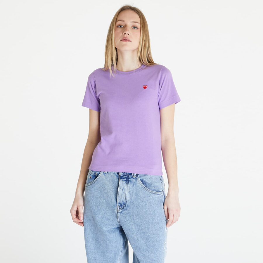 Póló Comme des Garçons PLAY Heart Logo Short Sleeve Tee Lavender XS-alacsony-ár