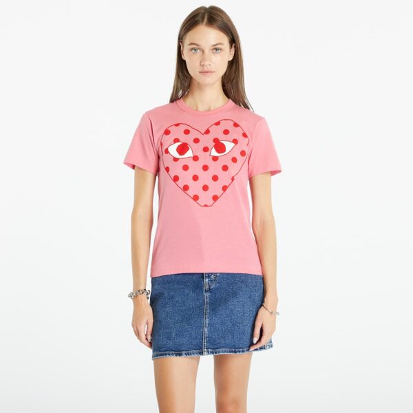 Póló Comme des Garçons PLAY Heart Logo Short Sleeve Tee Pink M-alacsony-ár