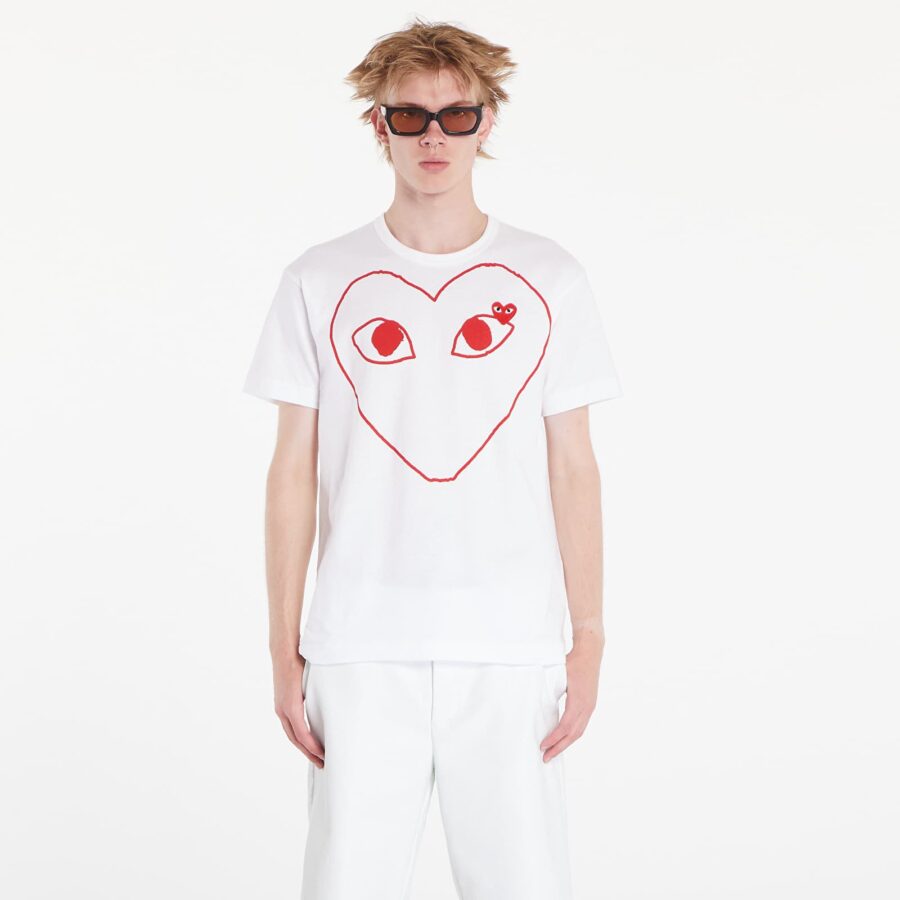 Póló Comme des Garçons PLAY Heart Logo Short Sleeve Tee UNISEX White XL-alacsony-ár