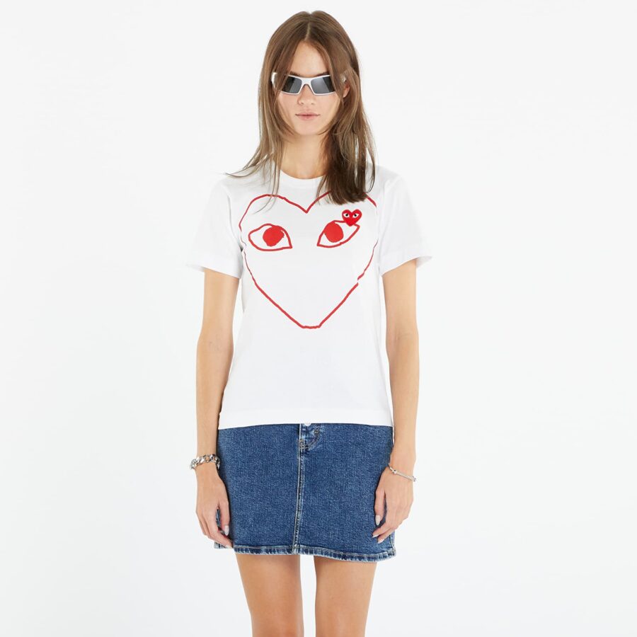 Póló Comme des Garçons PLAY Heart Logo Short Sleeve Tee White S-alacsony-ár