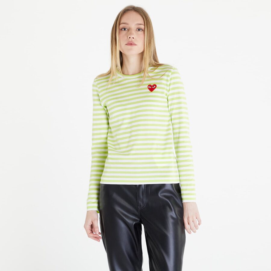 Póló Comme des Garçons PLAY Heart Logo Tee Lime/ White S-alacsony-ár