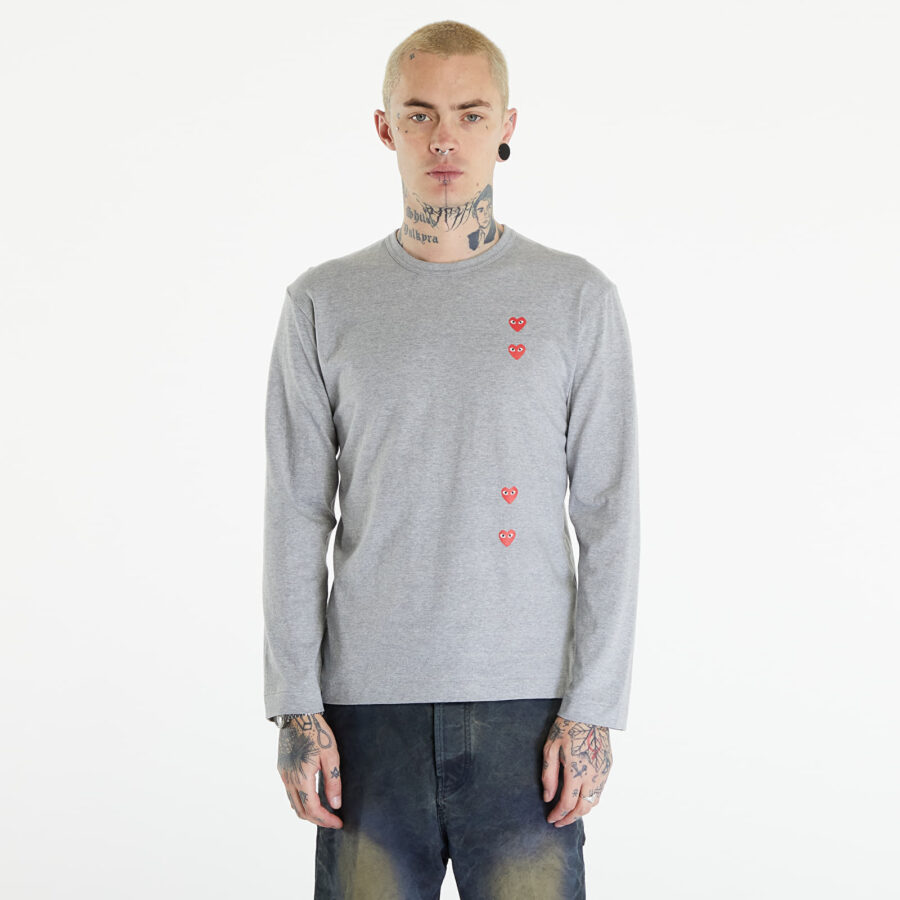 Póló Comme des Garçons PLAY Long Sleeve Logo Print T-Shirt UNISEX Grey XS-alacsony-ár
