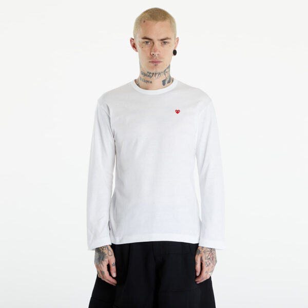 Póló Comme des Garçons PLAY Long Sleeve Small Red Emblem T-Shirt UNISEX White XXL-alacsony-ár