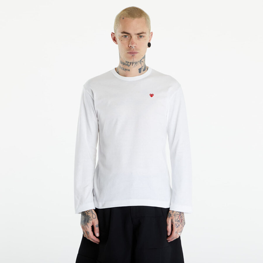 Póló Comme des Garçons PLAY Long Sleeve Small Red Emblem T-Shirt UNISEX White XXL-alacsony-ár