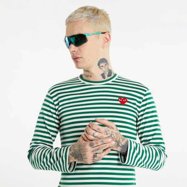 Póló Comme des Garçons PLAY Long Sleeve Tee UNISEX Green/ White XXS-alacsony-ár