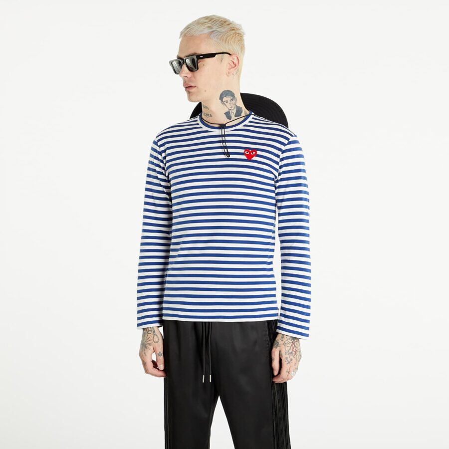 Póló Comme des Garçons PLAY Long Sleeve Tee UNISEX Navy/ White S-alacsony-ár