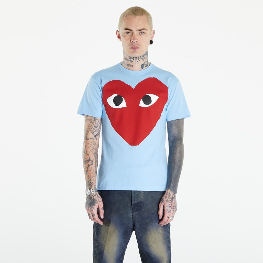 Póló Comme des Garçons PLAY Short Sleeve Logo Print T-Shirt UNISEX Blue S-alacsony-ár
