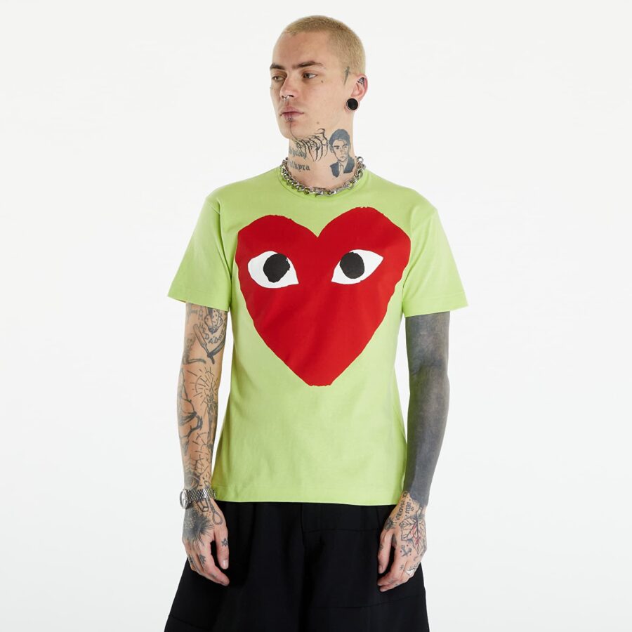Póló Comme des Garçons PLAY Short Sleeve Logo Print T-Shirt UNISEX Green S-alacsony-ár