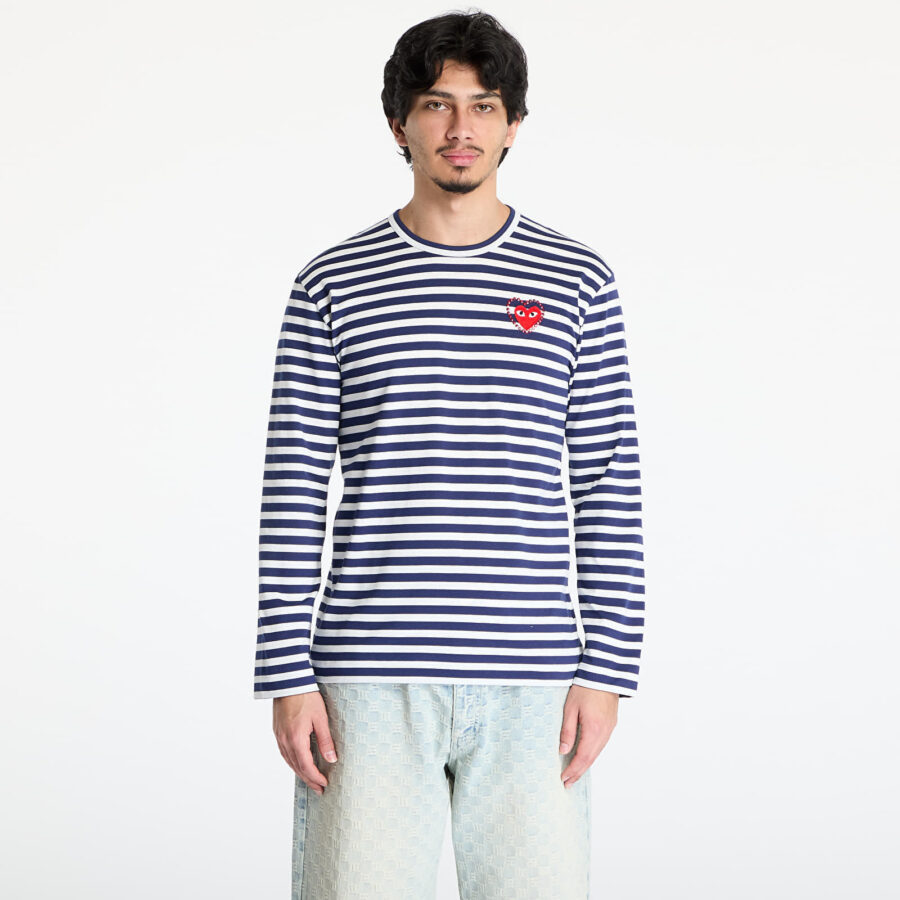 Póló Comme des Garçons PLAY Stripe Emblem x Metalstone Long Sleeve Tee UNISEX Navy/ White XS-alacsony-ár