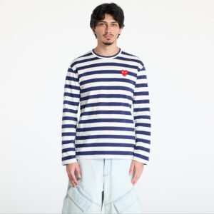 Póló Comme des Garçons PLAY Stripe Emblem x Rhinestone Long Sleeve Tee UNISEX Navy/ White XXS-alacsony-ár