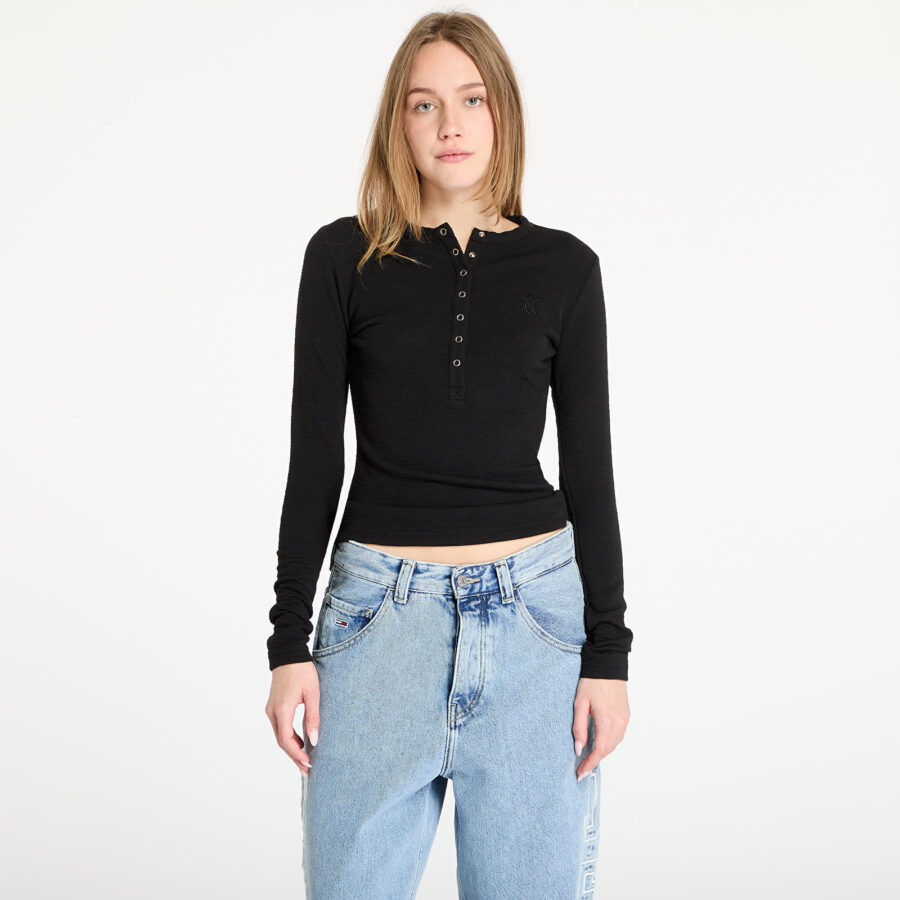 Póló Daily Paper Denise Button Long Sleeve T-Shirt Black XS-alacsony-ár