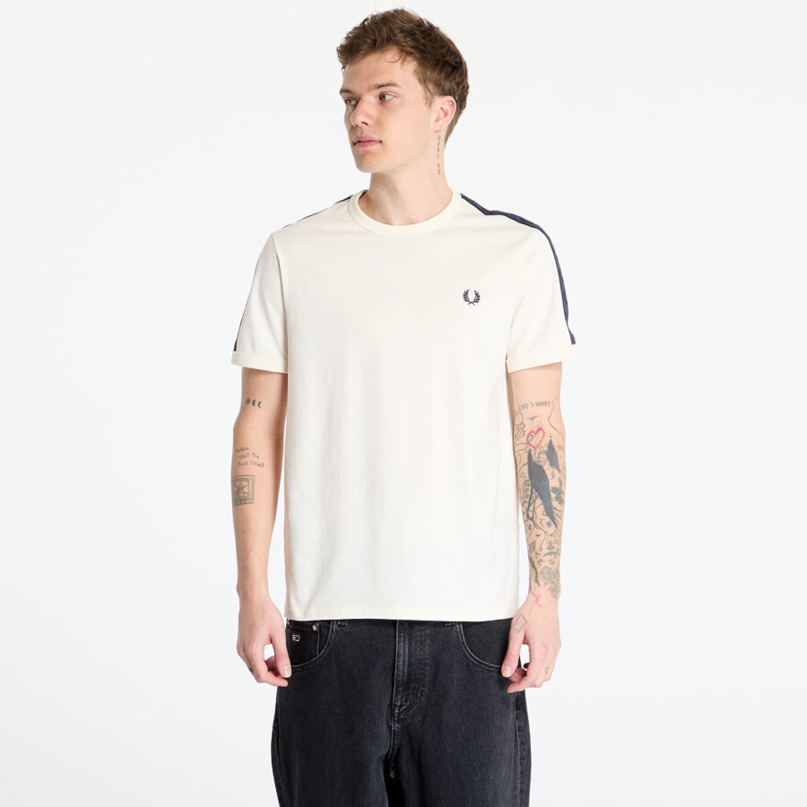 Póló FRED PERRY Contrast Tape Ringer T-Shirt Ecru L-alacsony-ár