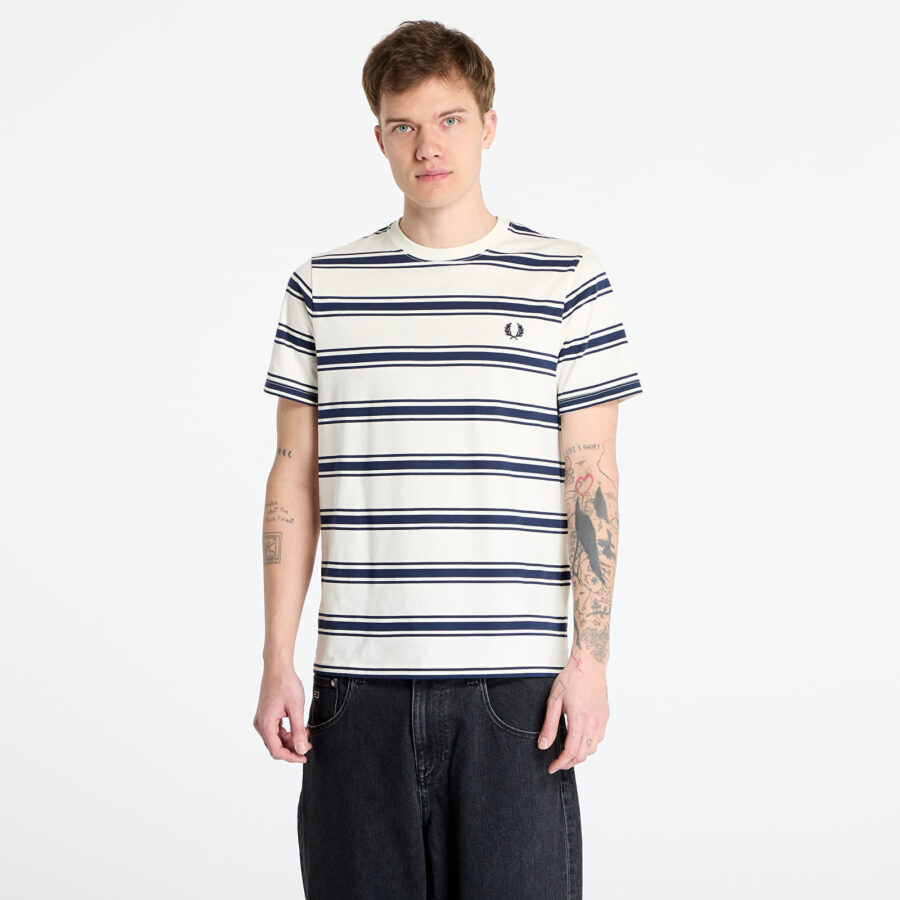 Póló FRED PERRY Fine Stripe T-Shirt Ecru XL-alacsony-ár