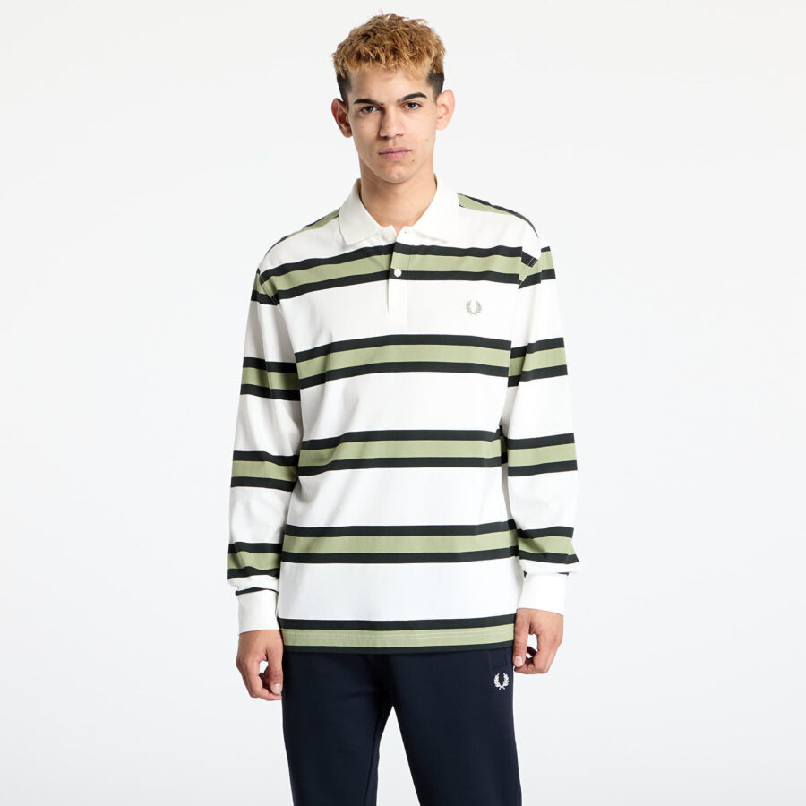 Póló FRED PERRY Jersey Stripe Polo Shirt Light Ecru M-alacsony-ár