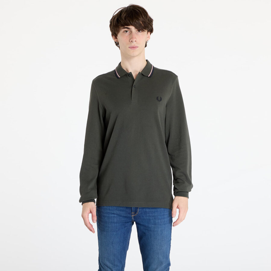 Póló FRED PERRY LS Twin Tipped Shirt Field Green/ Dark Pink/ Navy XL-alacsony-ár