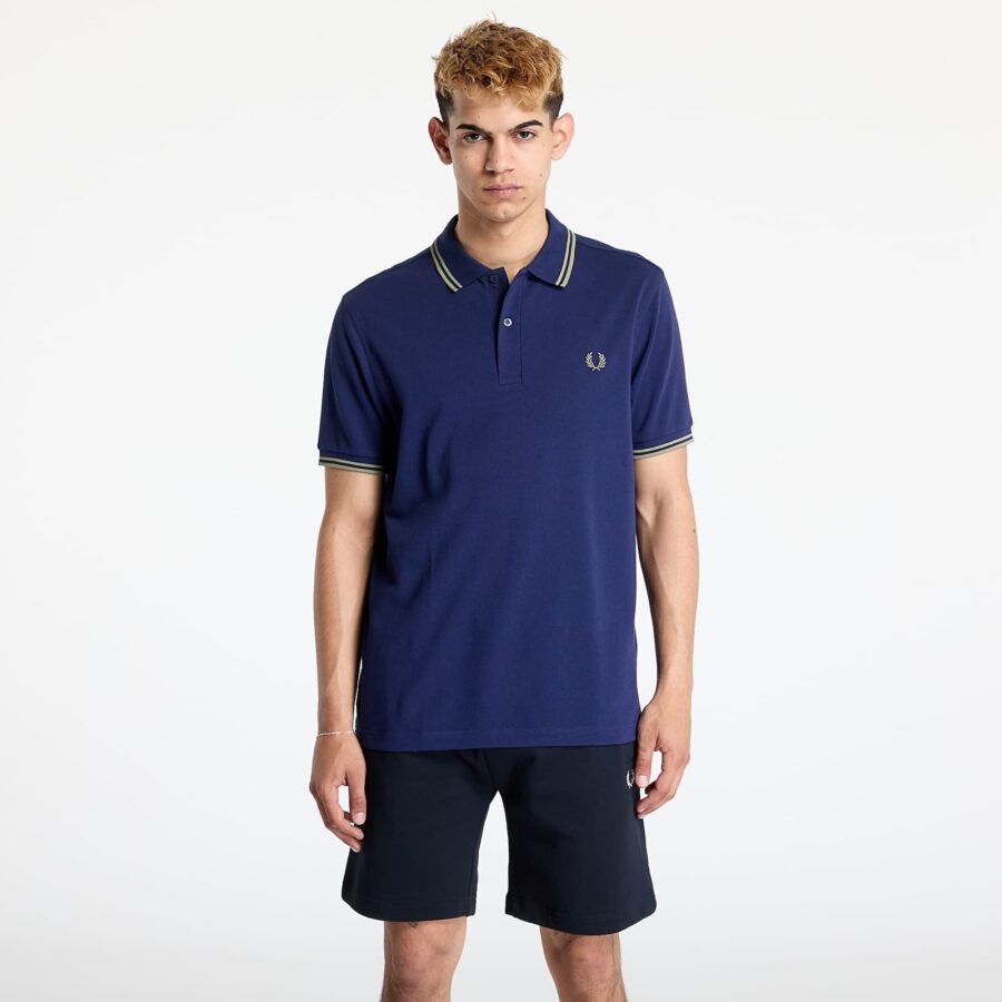 Póló FRED PERRY Twin Tipped Fred Perry Shirt Blue/ Olive Mint M-alacsony-ár