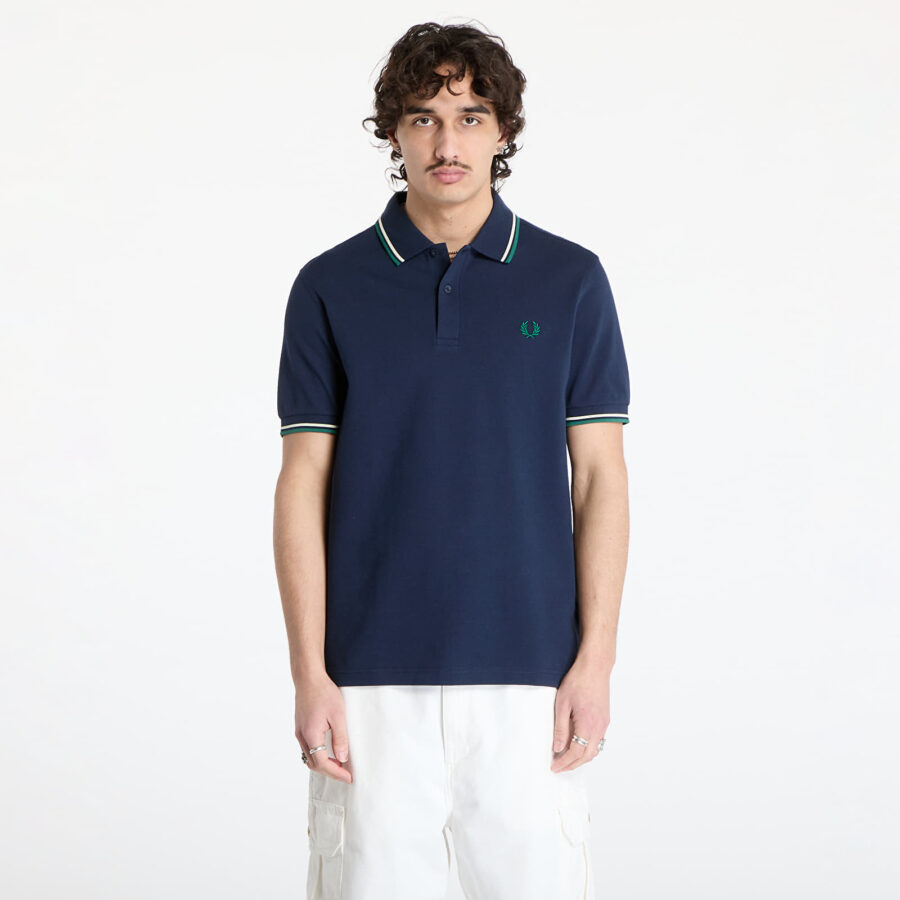 Póló FRED PERRY Twin Tipped Fred Perry Shirt Dark Carbon/ Light Ecru/ Label Green M-alacsony-ár