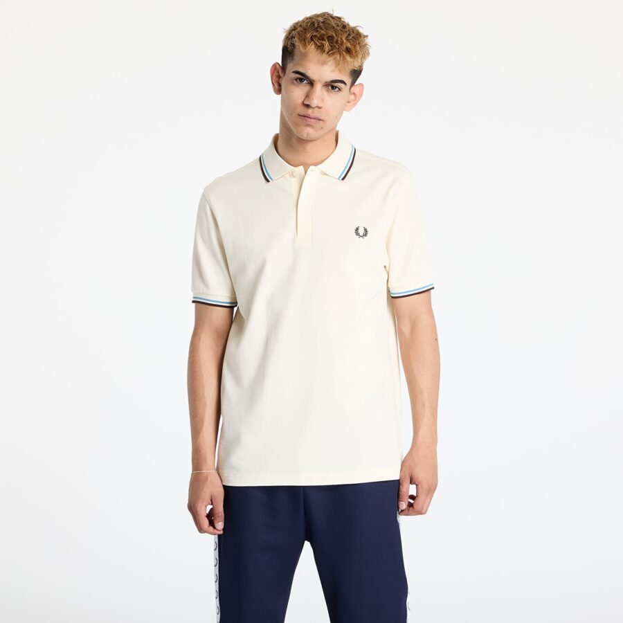 Póló FRED PERRY Twin Tipped Fred Perry Shirt Ecru/ Sftbl/ Brick M-alacsony-ár