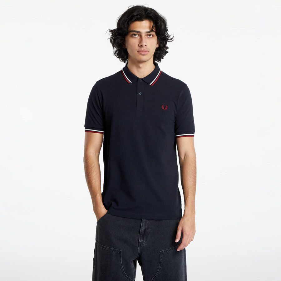 Póló FRED PERRY Twin Tipped Fred Perry Shirt Nvy/ Swht/ Bntred M-alacsony-ár