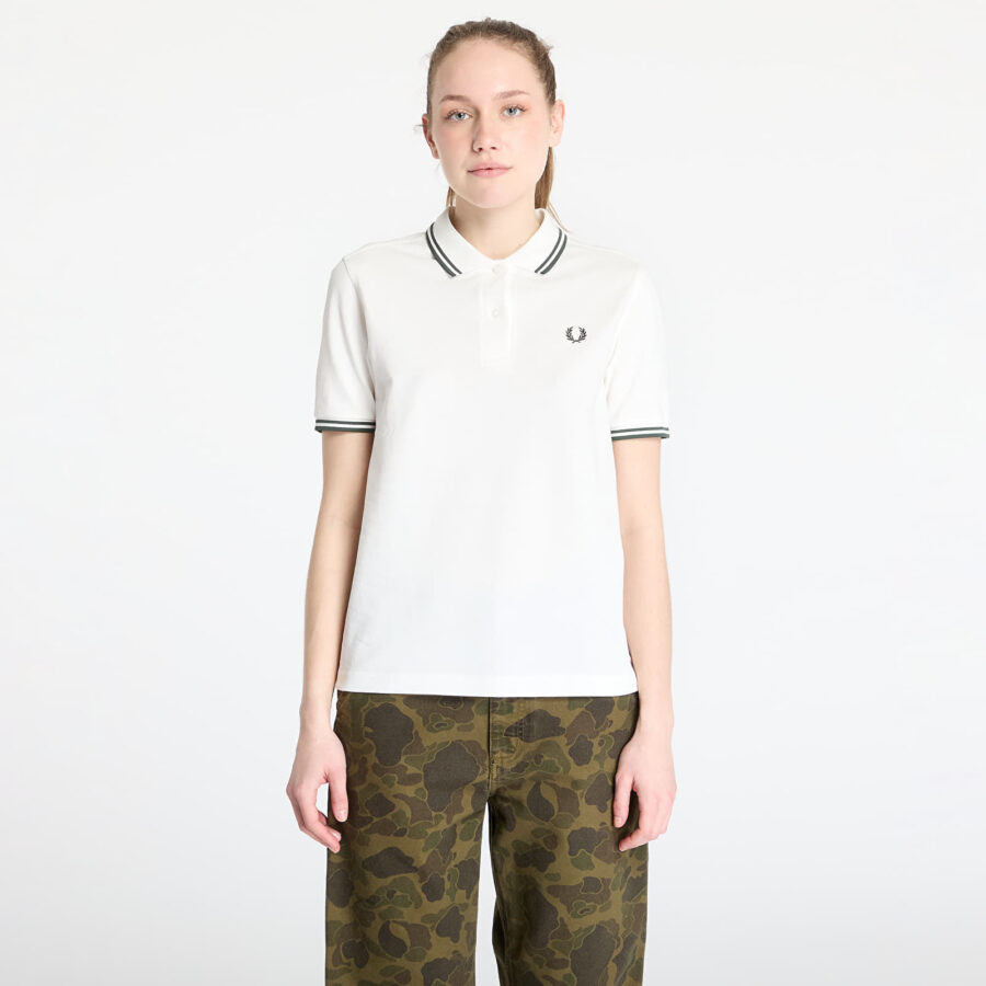 Póló FRED PERRY Twin Tipped Shirt Snow White/ Court Green 34-alacsony-ár