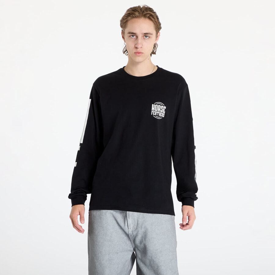 Póló Horsefeathers Tall Typo Long Sleeve T-Shirt Black S-alacsony-ár