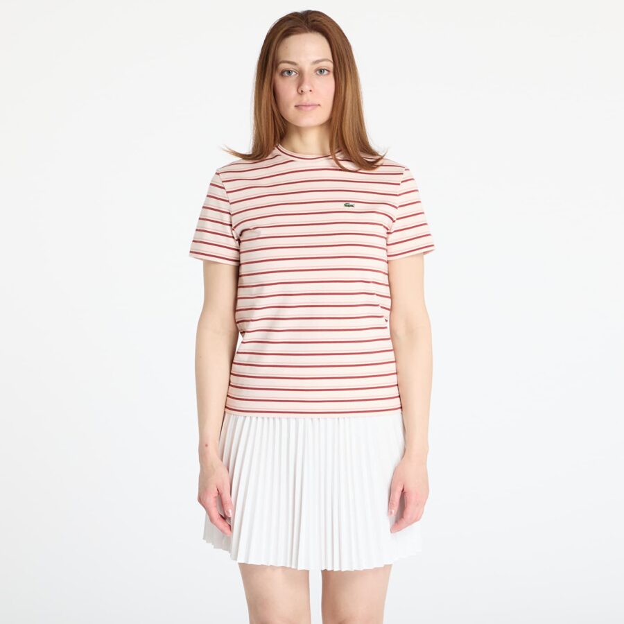 Póló LACOSTE Striped T-shirt Angora/ Latte/ Iberis XS-alacsony-ár