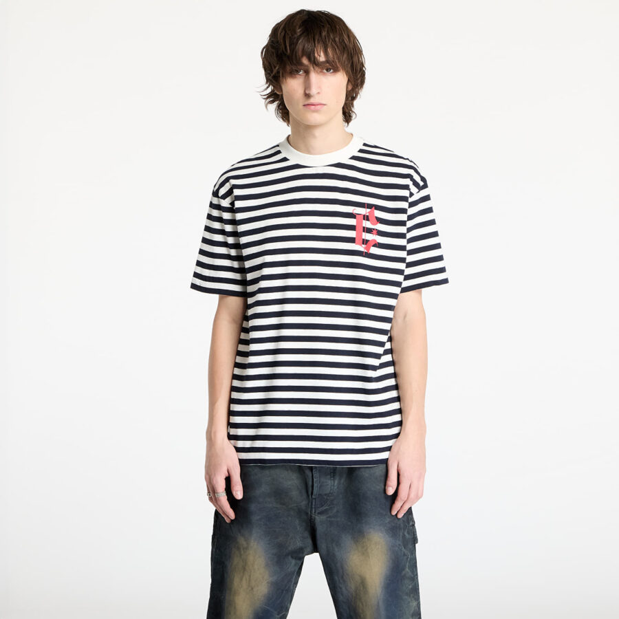 Póló Marcelo Burlon County Goth Stripe Boxy Tee White/ Navy Blue XS-alacsony-ár