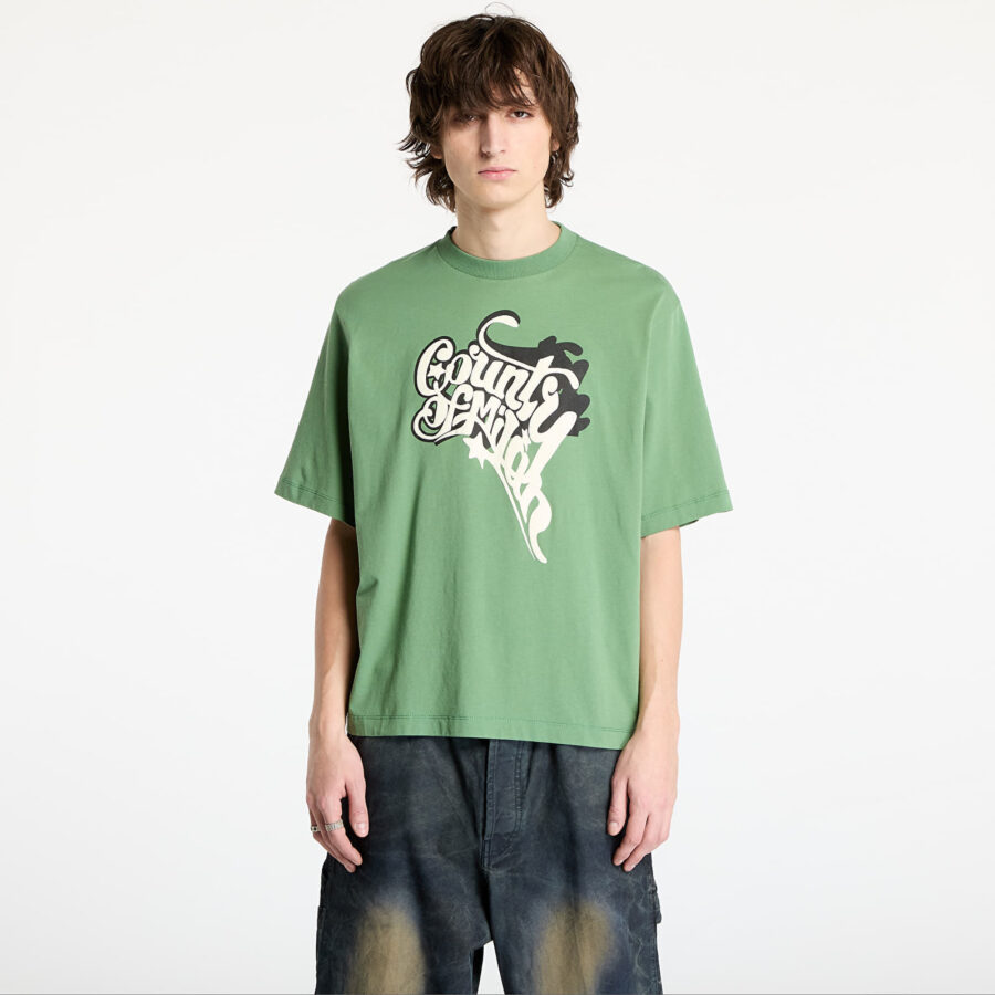 Póló Marcelo Burlon County Melted Boxy T-Shirt Deep Green/ Ecru Brown S-alacsony-ár