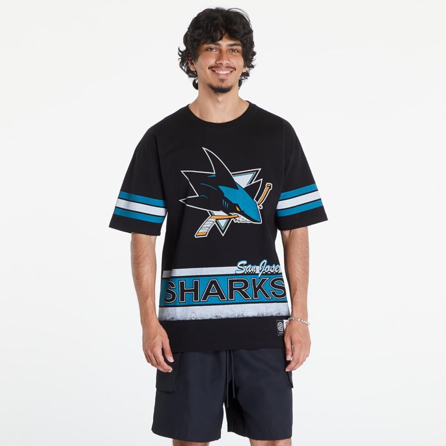 Póló Mitchell & Ness NHL Fashion Oversized SS Tee Current Logo San Jose Sharks Black M-alacsony-ár