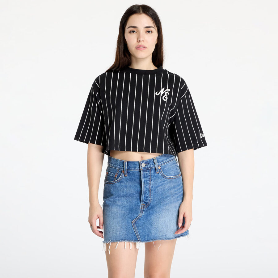 Póló New Era Pinstripe Crop Tee Black/ Off White M-alacsony-ár