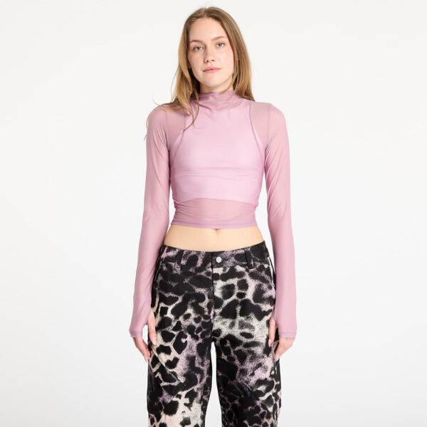 Póló Nike Zenvy Women's Dri-FIT Long-Sleeve Sheer Top Plum Dust/ White M-alacsony-ár