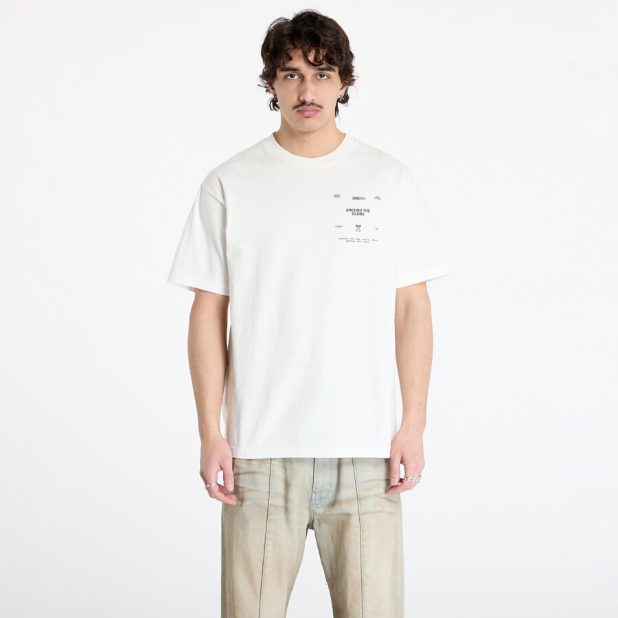 Póló OBEY Around The Globe T-Shirt Pigment Vintage White M-alacsony-ár