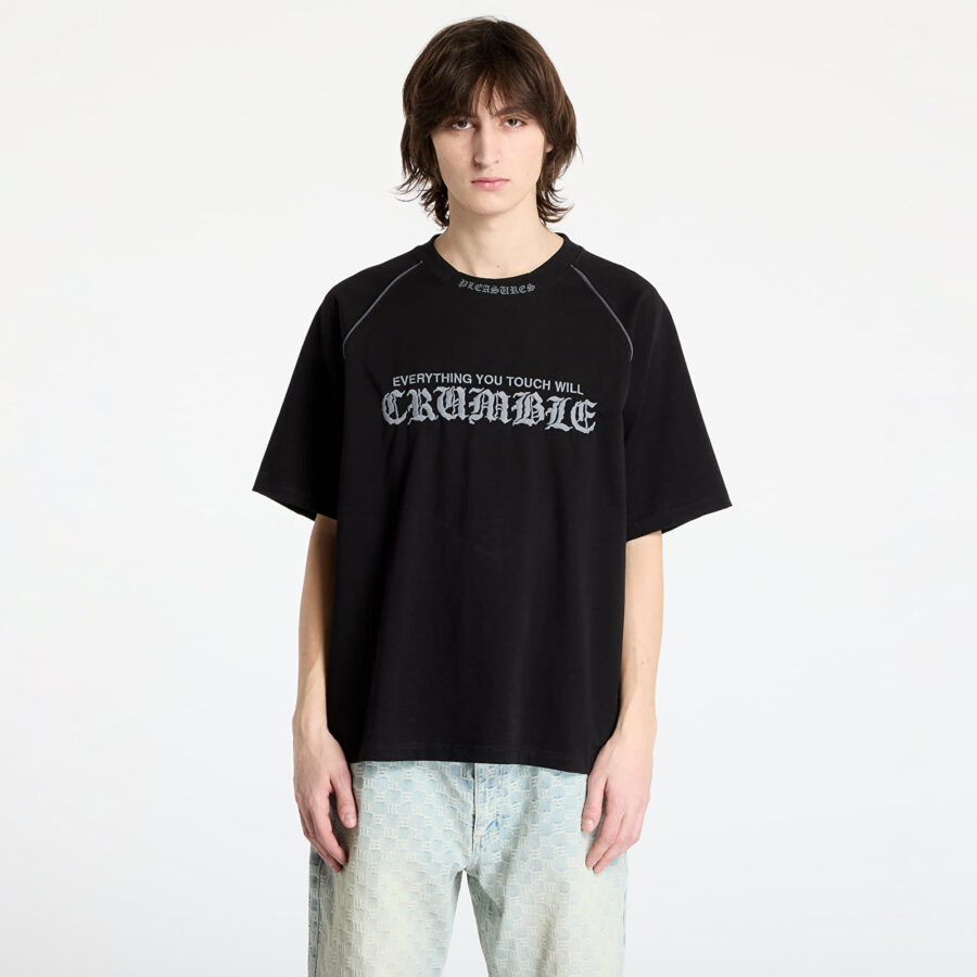 Póló PLEASURES Crumble Heavyweight Raglan Black S-alacsony-ár