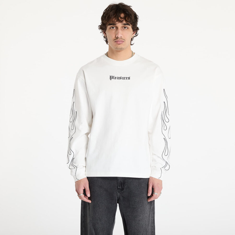 Póló PLEASURES Fiery Heavyweight Longsleeve White S-alacsony-ár