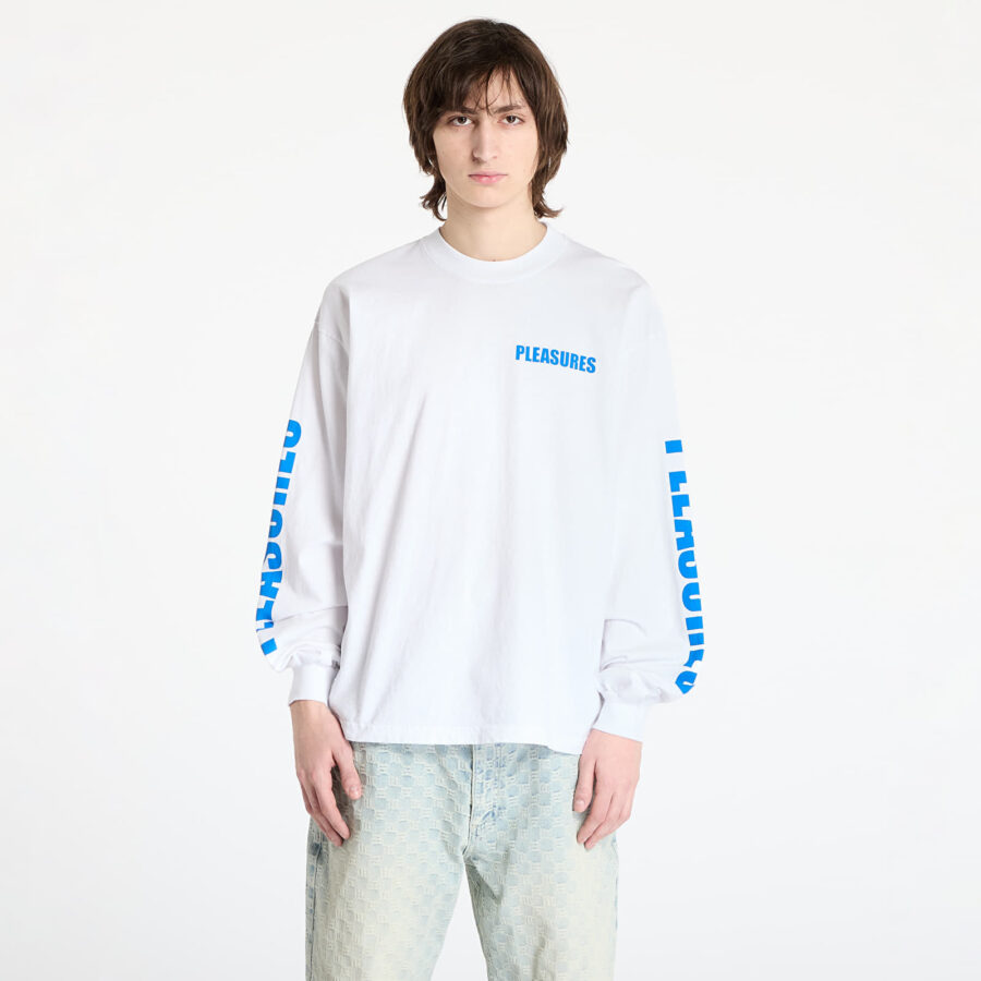 Póló PLEASURES Impact Staff Long Sleeve T-Shirt White S-alacsony-ár