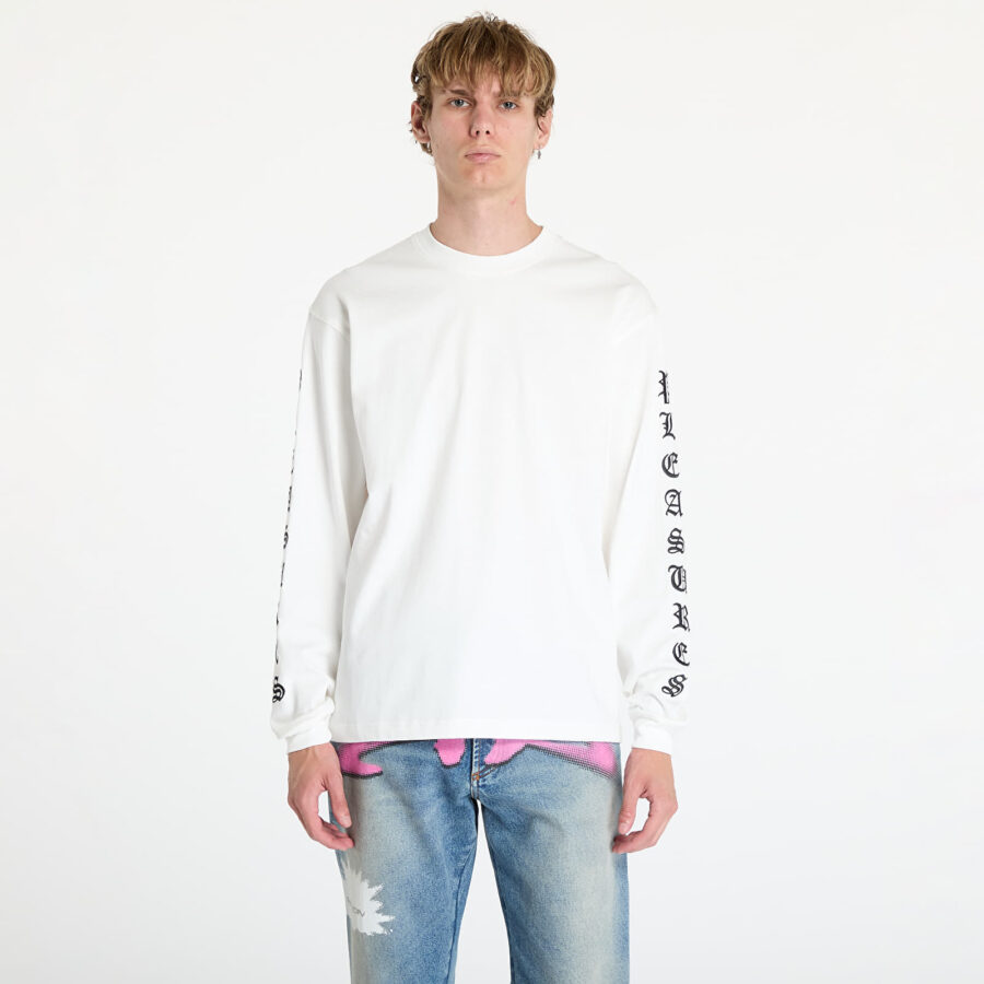 Póló PLEASURES Oe Heavyweight Long Sleeve Tee White S-alacsony-ár