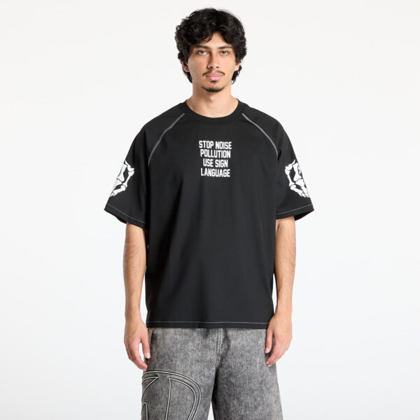 Póló PLEASURES Pollution Boxy Raglan Black S-alacsony-ár