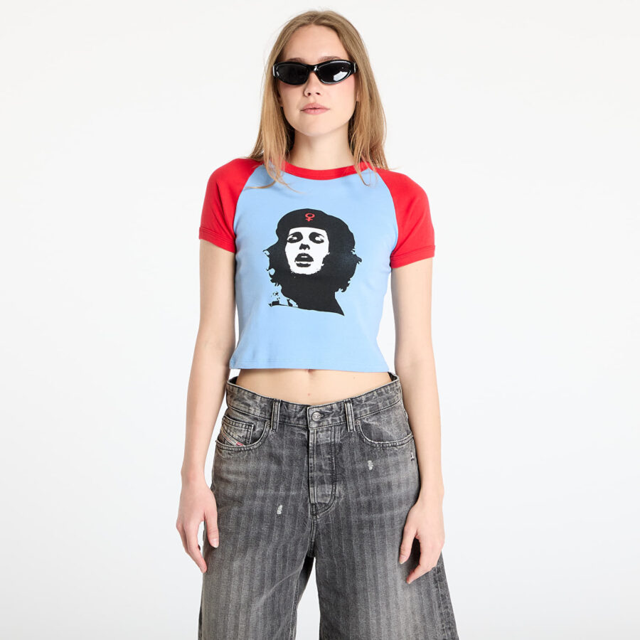 Póló PLEASURES She Raglan Baby Tee Blue/ Red XS-alacsony-ár
