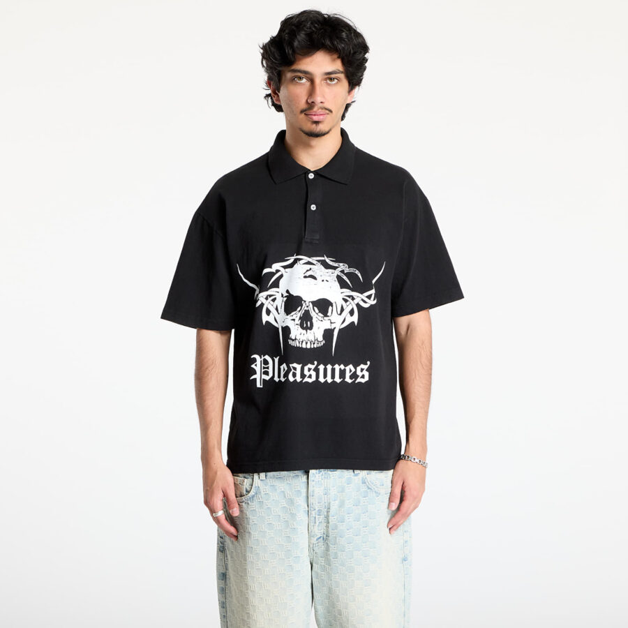 Póló PLEASURES Tradition Polo Shirt Black S-alacsony-ár