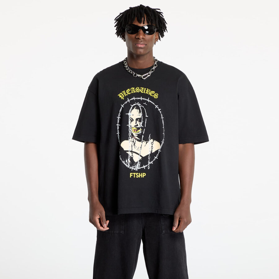 Póló PLEASURES x FTSHP Cage T-Shirt UNISEX Black S-alacsony-ár