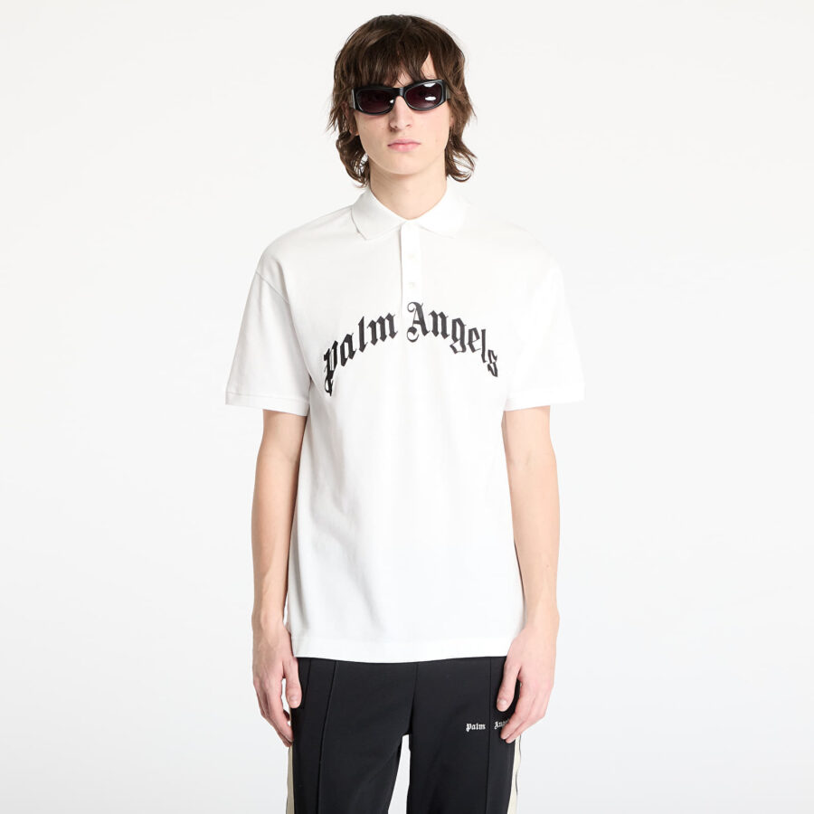Póló Palm Angels Curved Logo Shortsleeve Polo T-Shirt Off White/ Black M-alacsony-ár