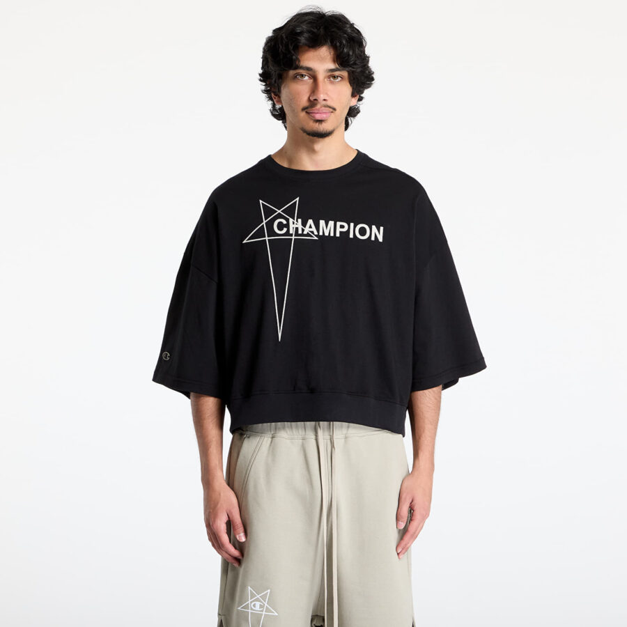 Póló Rick Owens DRKSHDW x Champion Tommy Cropped Tee Black S-alacsony-ár